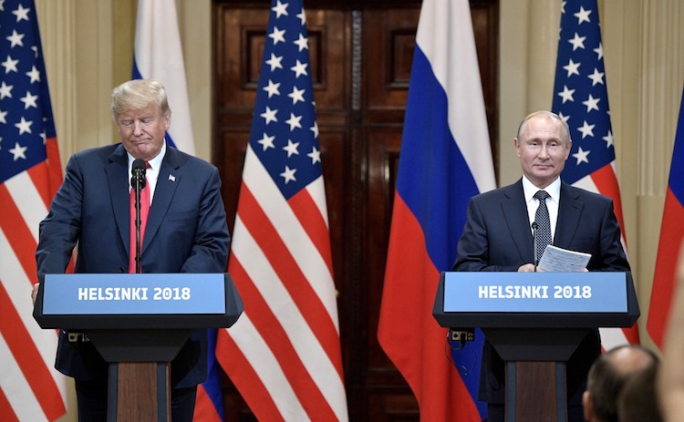 Photo: Vladimir Putin (right) and Donald Trump (left) at a news conference after their summit meeting in Helsinki on July 16, 2018. Credit: en.kremlin.ru